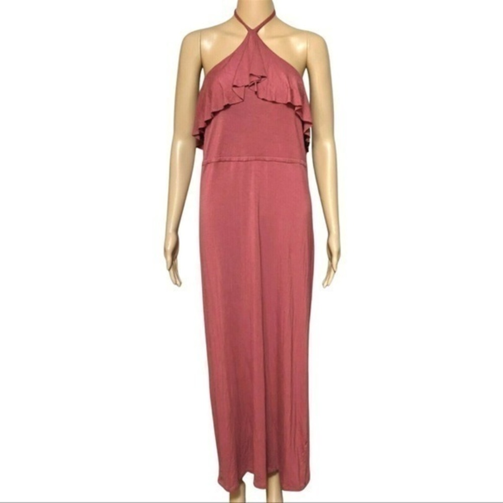 Velvet Torch halter ruffle Maxi in GRAY